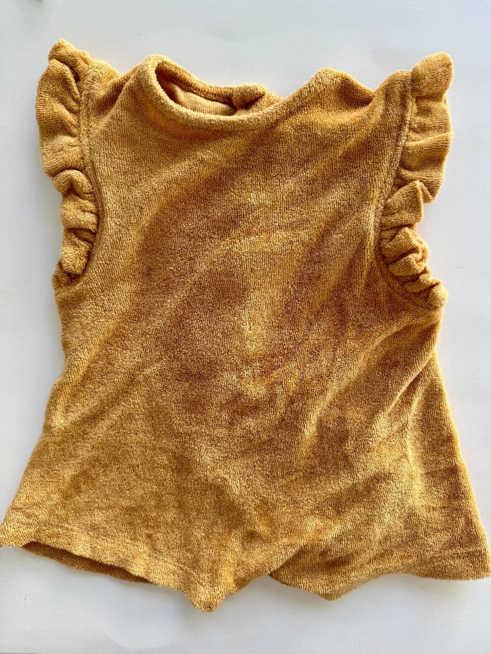 Kate Quinn Organic Terry Ruffle Romper Mustard 6-12M
